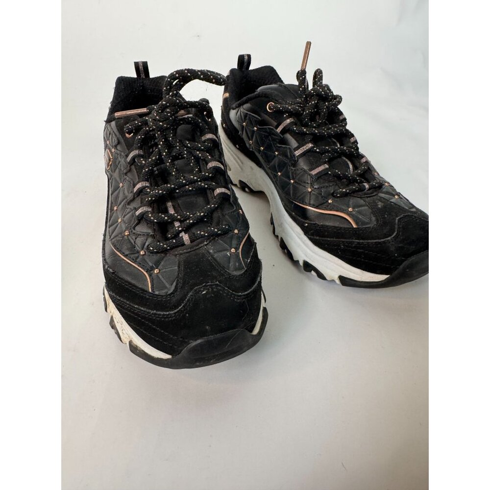 Skechers DLites Womens Black Sneakers W/Rose Gold Accents Size 9 US Memory Foam